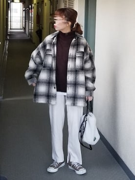 「アイテム（ミリタリージャケット、ホワイト系）」を使った、saaayaaaさん（レディース・152cm）の冬コーディネート