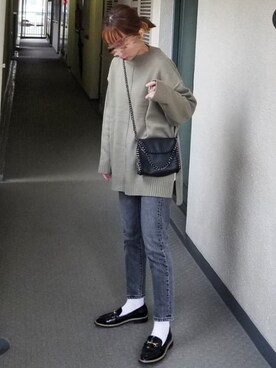 「GRL（グレイル）のチェーンフラップショルダーバッグ（ショルダーバッグ）」を使った、saaayaaaさん（レディース・152cm）の冬コーディネート