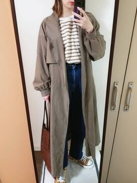 「kutir（クティール）のアイテム（トレンチコート）」を使った、saaayaaaさん（レディース・152cm）の春コーディネート