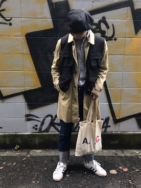 「アイテム（ステンカラーコート）」を使った、masaさん（メンズ・176cm・20代）の秋コーディネート