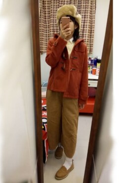 「アイテム（ダッフルコート、レッド系）」を使った、ChiHsinさん（レディース・162cm）の秋コーディネート