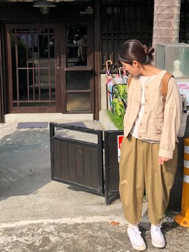 「秋のカフェオレコーデ」｜「アイテム（ノーカラージャケット）」を使った、ChiHsinさん（レディース・162cm）の秋コーディネート