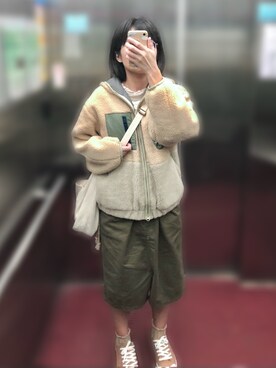 「POU DOU DOU（プードゥドゥ）のアイテム（ブルゾン）」を使った、ChiHsinさん（レディース・162cm）の春コーディネート