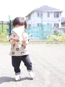 「BREEZE（ブリーズ）のドットＴシャツ（Tシャツ/カットソー）」を使った、 kotsubu ◌◍さん（キッズ・70cm）の冬コーディネート