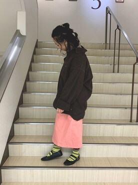 「アイテム（ソックス/靴下、グリーン系）」を使った、myさん（レディース・154cm）の冬コーディネート