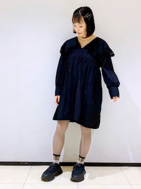 「タイツ×靴下」｜「アイテム（ワンピース/ドレス）」を使った、myさん（レディース・154cm）の秋コーディネート
