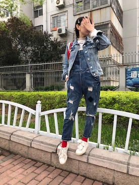 「牛仔外套」｜「アイテム（オールインワン・サロペット）」を使った、天然呆_村里人Ivy_Ivyさん（レディース・160cm）の春コーディネート