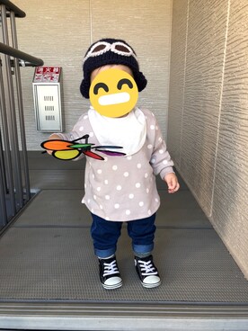 「アイテム（ソックス/靴下、グリーン系）」を使った、ゆーさん（キッズ・80cm）の秋コーディネート