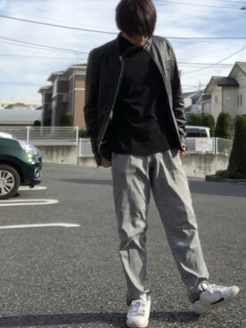 「PUMA」｜「アイテム（ライダースジャケット）」を使った、ゆさん（メンズ・169cm）の冬コーディネート
