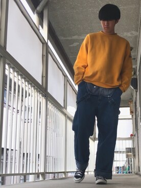「EDWIN」｜「アイテム（オールインワン・サロペット）」を使った、こーだいさん（メンズ・175cm）の秋コーディネート