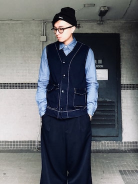 「blue」｜「アイテム（ベスト）」を使った、angusさん（メンズ・170cm）の冬コーディネート