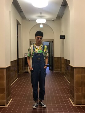 「no brand（ノーブランド）のアイテム（サロペット/オーバーオール）」を使った、jerkさん（メンズ・175cm）の秋コーディネート