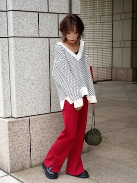 「ワイドシルエット」｜「アイテム（パンツ）」を使った、sahyaさん（レディース・165cm）の秋コーディネート