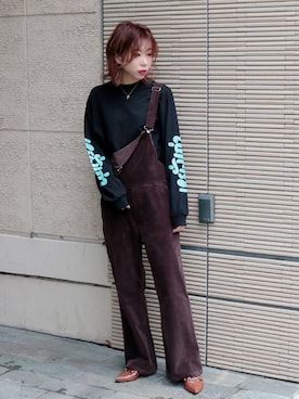 「ブラウン×ブラック」｜「アイテム（パンツ）」を使った、sahyaさん（レディース・165cm）の秋コーディネート