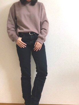「GU（ジーユー）のスウェットプルオーバー(長袖)（トップス、ホワイト系）」を使った、まいまいさん（レディース）の秋コーディネート