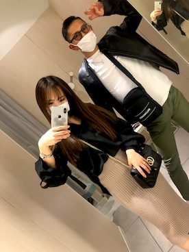 「白シャツ」｜「アイテム（ライダースジャケット）」を使った、knt.3838さん（メンズ・177cm）の春コーディネート