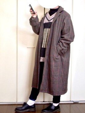 「kutir（クティール）のアイテム（チェスターコート）」を使った、しま🦓さん（メンズ・170cm）の冬コーディネート