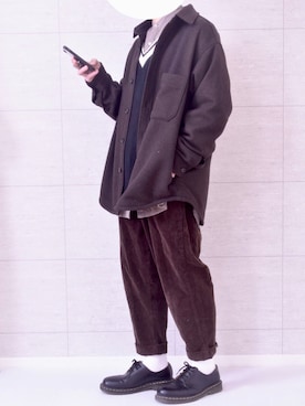 「Dr. Martens（ドクターマーチン）のDr.Martens / ドクターマーチン 1461 3EYE GIBSON SHOE 3ホール ギブソン シューズ ブーツ（ブーツ）」を使った、しま🦓さん（メンズ・170cm）の冬コーディネート