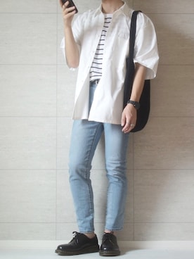 「Dr. Martens（ドクターマーチン）のDr.Martens / ドクターマーチン 1461 3EYE GIBSON SHOE 3ホール ギブソン シューズ ブーツ（ブーツ）」を使った、しま🦓さん（メンズ・170cm）の春コーディネート