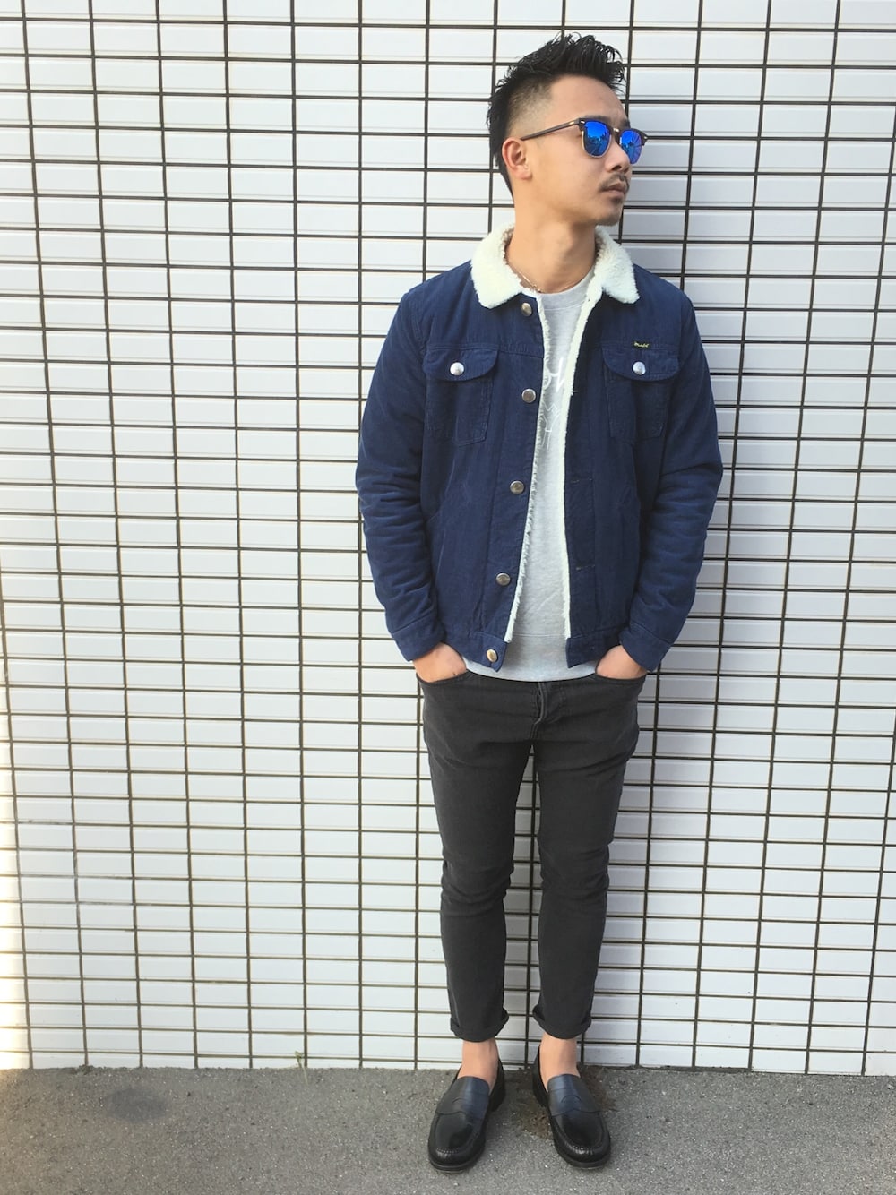 「ThreeArrows、nano・universe、Wrangler、H&M、united arrows、ray ban、スリーアローズ、aloha、大人カジュアル」｜「NANO universeのアイテム（デニムジャケット、ブルー系）」を使った、$$$_threearrowsさん（メンズ・165cm）の冬コーディネートの1枚目の写真