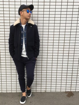 「H&M（エイチ・アンド・エム）のアイテム（ブルゾン）」を使った、$$$_threearrowsさん（メンズ・165cm）の冬コーディネート