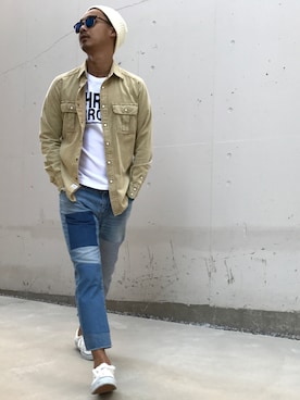 「EDIFICE（エディフィス）のアイテム（ニットキャップ/ビーニー）」を使った、$$$_threearrowsさん（メンズ・165cm）の冬コーディネート