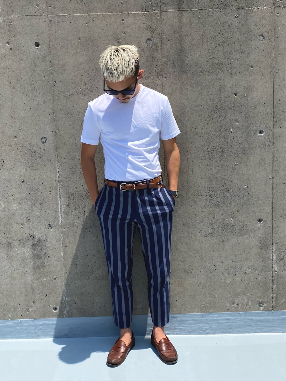 「休日スタイル、夏、オトナカジュアル、白Tシャツ、シンプル、H&M、ootd、ユニクロ、ZARA、ThreeArrows」｜「H&MのH&M - レギュラーフィット ラウンドネックTシャツ - ホワイト（Tシャツ/カットソー、ホワイト系）」を使った、$$$_threearrowsさん（メンズ・165cm）の夏コーディネートの1枚目の写真