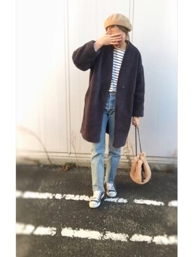 「お正月」｜「アイテム（ハンチング/ベレー帽）」を使った、えーゆーさん（レディース・165cm）の冬コーディネート