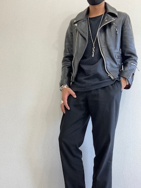 「古着好きな人と繋がりたい」｜「アイテム（ライダースジャケット）」を使った、しょうたろうさん（メンズ・171cm）の秋コーディネート