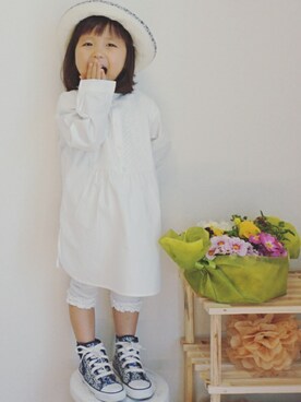 「フラワープリント」｜「アイテム（レギンス/スパッツ）」を使った、ゆん☺さん（キッズ・100cm）の春コーディネート