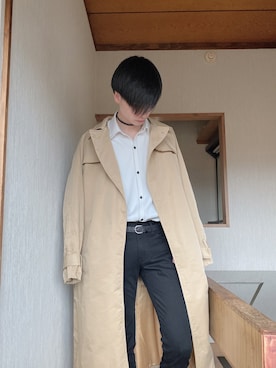 「韓国コーデ」｜「アイテム（トレンチコート）」を使った、まっちゃさん（メンズ・182cm）の冬コーディネート