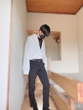「韓国風コーデ」｜「アイテム（スラックス）」を使った、まっちゃさん（メンズ・182cm）の冬コーディネート