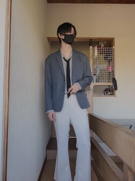 「韓国好きな人と繋がりたい」｜「アイテム（セットアップ）」を使った、まっちゃさん（メンズ・182cm）の春コーディネート