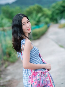 「a fadのアイテム」を使った、KUMI さん（レディース・163cm）の夏コーディネート