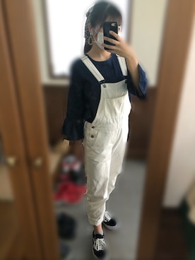「アパレルスタッフ」｜「アイテム（サロペット/オーバーオール）」を使った、y🍮さん（レディース・158cm）の夏コーディネート