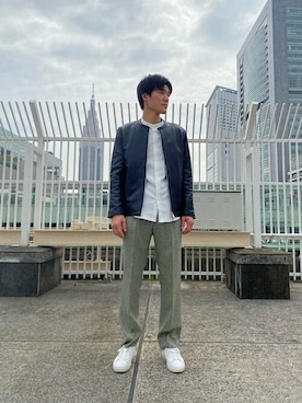「ラフコーデ」｜「アイテム（ライダースジャケット）」を使った、hareruya02さん（メンズ・182cm）の春コーディネート