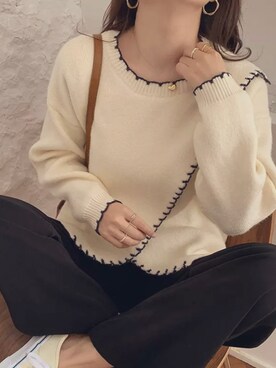 「fluffy.のアイテム（Knitwear、ベージュ系）」を使った、 fluffy.directorさん（レディース・155cm）の冬コーディネート