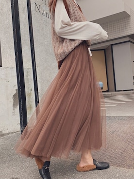 「fluffy.のアイテム（Skirt、ブラウン系）」を使った、 fluffy.directorさん（レディース・155cm）の冬コーディネート