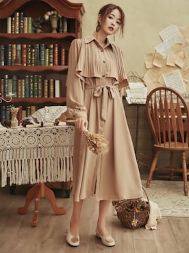 「fluffy.のアイテム（One piece dress、ベージュ系）」を使った、 fluffy.directorさん（レディース・155cm）の冬コーディネート