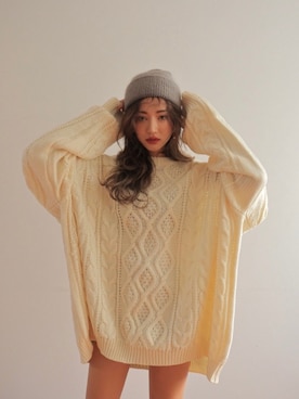 「fluffy.のアイテム（Knitwear、ベージュ系）」を使った、 fluffy.directorさん（レディース・155cm）の冬コーディネート