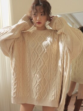 「fluffy.のアイテム（Knitwear、ベージュ系）」を使った、 fluffy.directorさん（レディース・155cm）の冬コーディネート