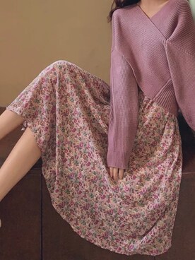 「fluffy.のアイテム（One piece dress、パープル系）」を使った、 fluffy.directorさん（レディース・155cm）の冬コーディネート