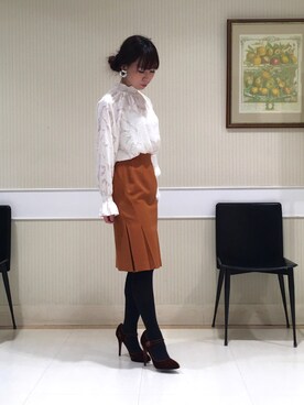 「NARACAMICIE（ナラカミーチェ）のカットジャカードシフォンブラウス（シャツ/ブラウス）」を使った、Rosettaさん（レディース・155cm）の秋コーディネート