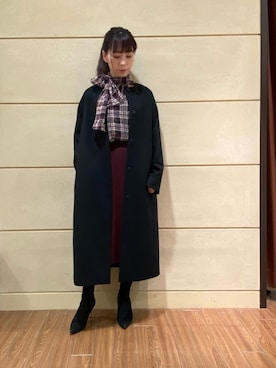「ボウタイ」｜「アイテム（ノーカラーコート）」を使った、Rosettaさん（レディース・155cm）の冬コーディネート