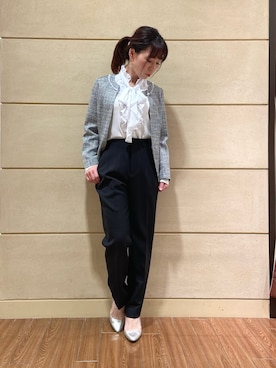 「ナラカミーチェ」｜「アイテム（ノーカラージャケット）」を使った、Rosettaさん（レディース・155cm）の冬コーディネート