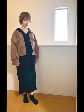 「nougatine（ヌガティーヌ）のアイテム（ノーカラージャケット）」を使った、momoさん（レディース・155cm）の秋コーディネート