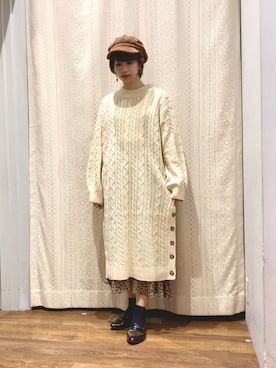「earth music&ecology（アースミュージックアンドエコロジー）のモールヤーンキャスケット＊（キャスケット）」を使った、momoさん（レディース・155cm）の秋コーディネート