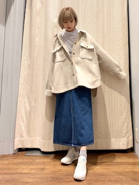 「Lee（リー）のアイテム（スカート）」を使った、momoさん（レディース・155cm）の冬コーディネート
