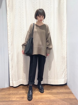 「earth music&ecology（アースミュージックアンドエコロジー）のアイレットニットプルオーバー　＊（ニット/セーター）」を使った、momoさん（レディース・155cm）の冬コーディネート