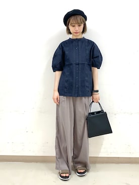 「レースブラウス」｜「アイテム（ハンチング/ベレー帽）」を使った、momoさん（レディース・155cm）の春コーディネート